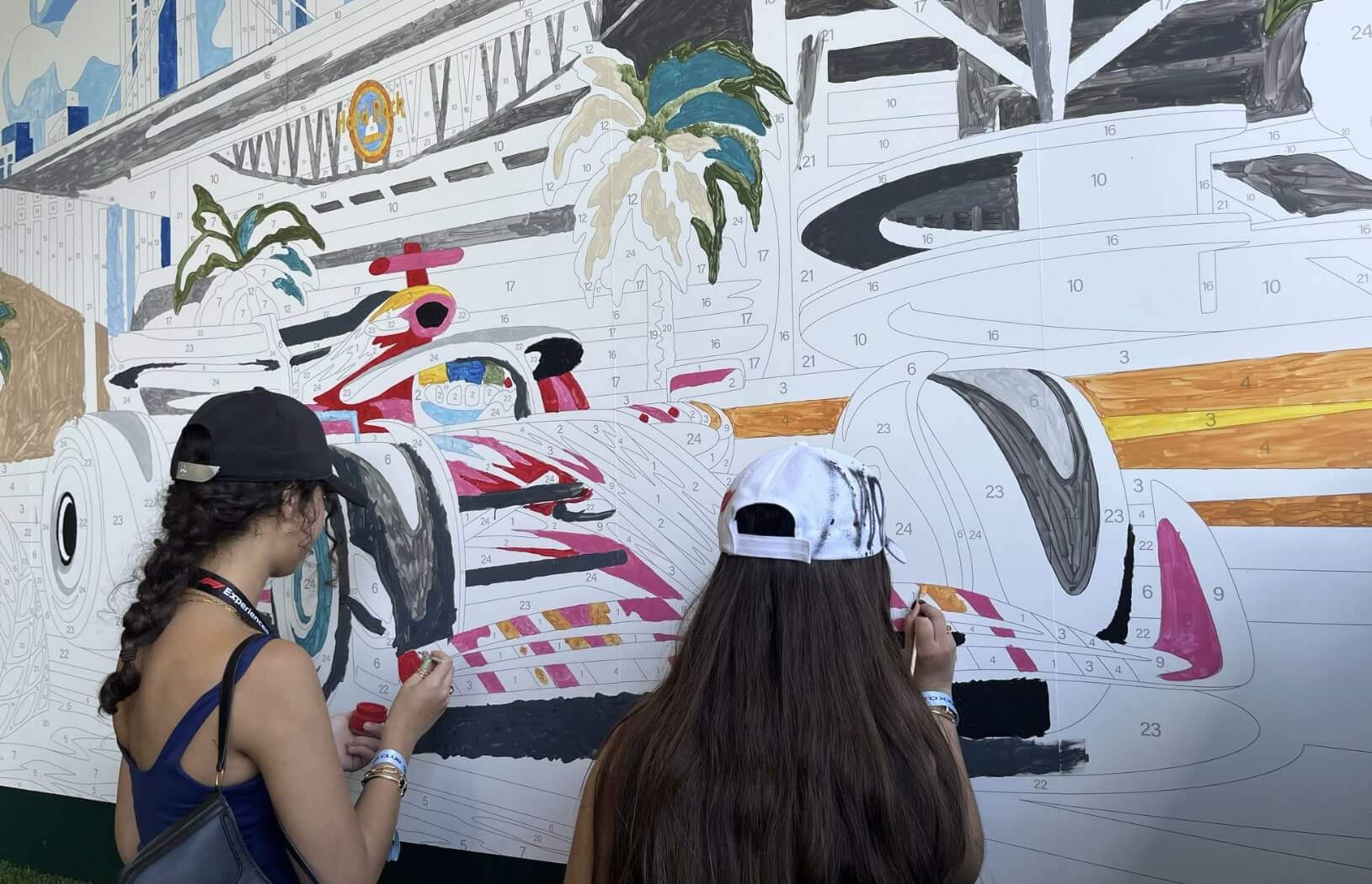 Close‑up of numbered sections and color swatches for mural painting